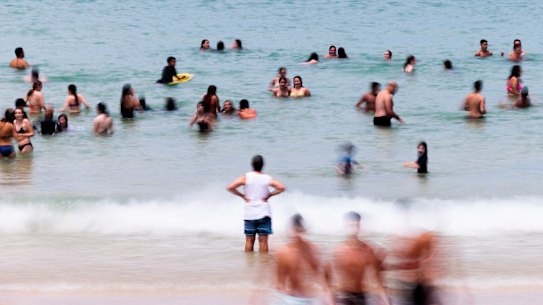 A packed Bondi Beach on Wednesday.