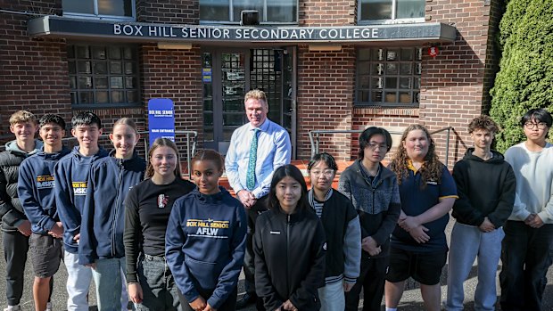 Box Hill Senior Secondary College principal Warren Dawson with the school’s student leaders.