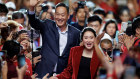 Property tycoon and prime ministerial candidate Srettha Thavisin with Paetongtarn Shinawatra, daughter of Thaksin Shinawatra during the election in May.