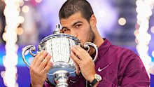 Carlos Alcaraz celebrates after winning the 2025 US Open.
