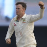 Matt Kuhnemann celebrates the wicket of Prabath Jayasuriya during the second Test of the Warne-Muralitharan Trophy in Sri Lanka.