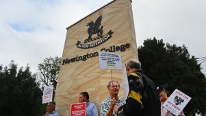 Protesters outside Newington College in Stanmore last month.