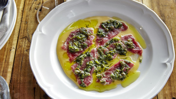 Go-to dish: Beef carpaccio with bone marrow aioli.