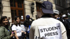 Protests at Columbia University earlier this year. College students have traditionally been more liberal than the average US voter, although conservatives have gained some ground on campuses in recent years.