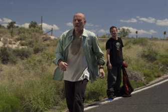 Bryan Cranston as Walter White and Aaron paul as Jesse Pinkman in Breaking Bad.