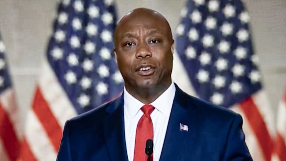 Senator Tim Scott, a Republican from South Carolina, speaks during the Republican National Convention.