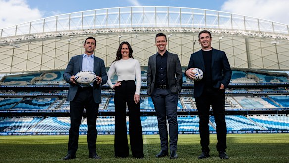 James Bracey, Danika Mason, Andrew Johns and Brad Fittler at Allianz Stadium.