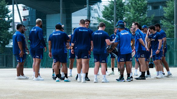 Wallabies players at a light training session in Osaka on Monday.