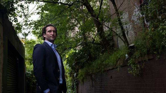 City of Sydney Liberal candidate Lyndon Gannon outside the disused tram sheds. 
