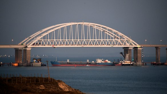 The Kerch bridge is blocked for ships in Crimea.