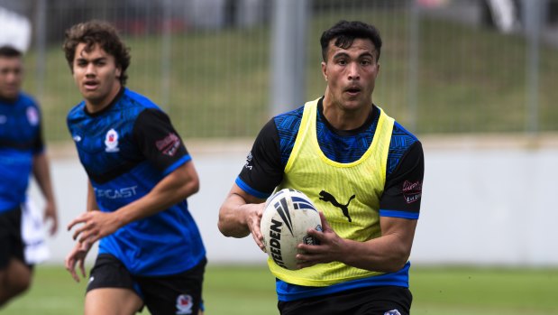 Joseph Suaalii training with Samoa in Sydney before he jetting out for the World Cup.