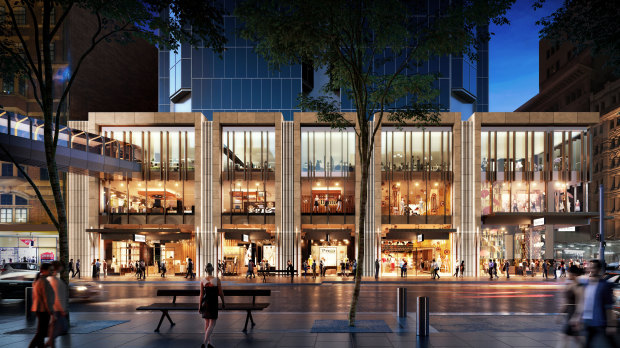 Renders of the proposed Lotte Duty Free flagship store at 55 Market Street, Sydney.