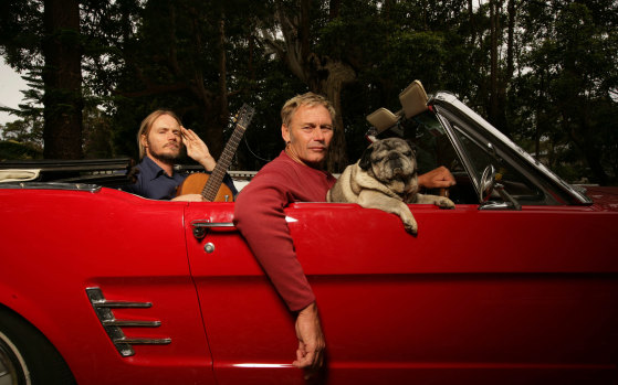 Kent Steedman and Damien Lovelock in his red Mustang.