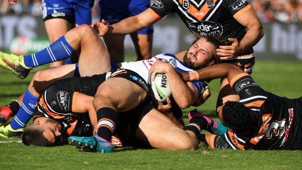 Brave performance: Kieran Foran played most of Sunday's match on one leg.