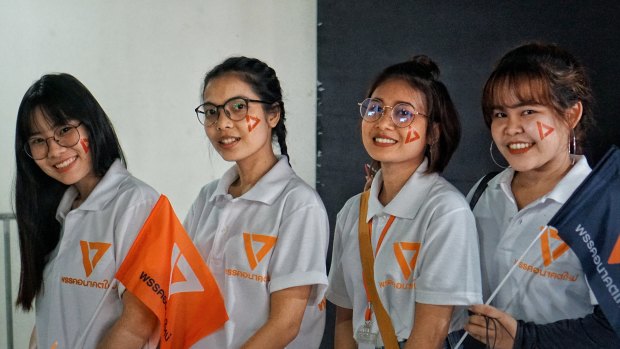 Volunteers for the Future Foward party rally in Bangkok.