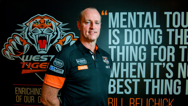 New home: Michael Maguire on his first day at Wests Tigers.