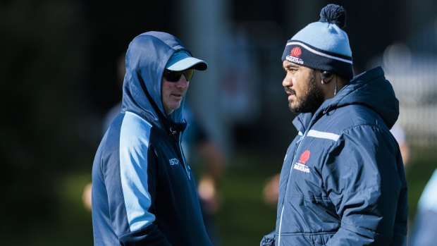 Waratahs head coach Darren Coleman and assistant Pauli Taumoepeau. 