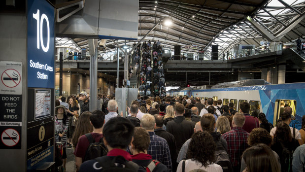 The commuter crush on platform 10 at Southern Cross Station.