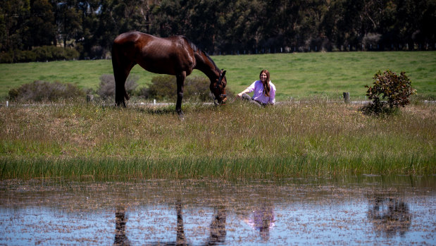 Living the dream: retired racehorse Grand Dreamer with Nikki Cook.
