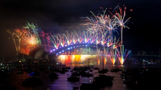 Colours streaked across the sky during Sydney’s iconic New Year’s fireworks display.