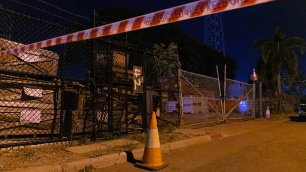 A police crime scene at an industrial complex on Jolly Street in Woolner on Wednesday.