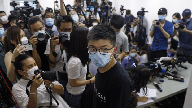 Hong Kong pro-democracy activist Joshua Wong at a press conference on Friday. 