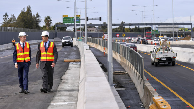 Senator James Paterson and Roads Minister Luke Donnellan at the Tulla on Friday.