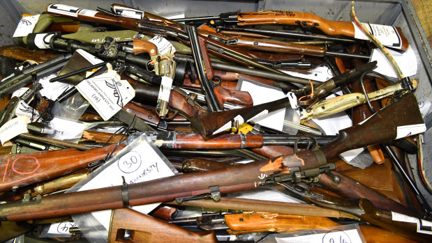 A collection of Queensland firearms handed in as part of the national gun amnesty. 