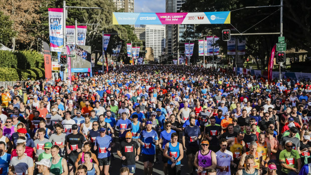 And they're off:  Runners at the starting line near Hyde Park in last year's City2Surf.