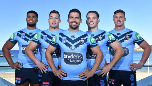 Undaunted: NSW Blues debutants Payne Haas, Nick Cotric, Cody Walker, Cameron Murray and Jack Wighton.