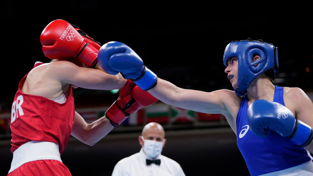 Skye Nicolson (right) in action against Karriss Artingstall at the Tokyo Olympics.