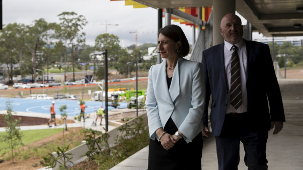 Premier Gladys Berejiklian and David Elliott visited the new Bella Vista Public School ahead of the new school year.
