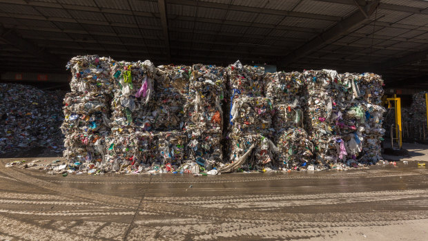 Bales of waste bound at SKM's Laverton North recycling centre. Much of the waste ended up in landfill.
