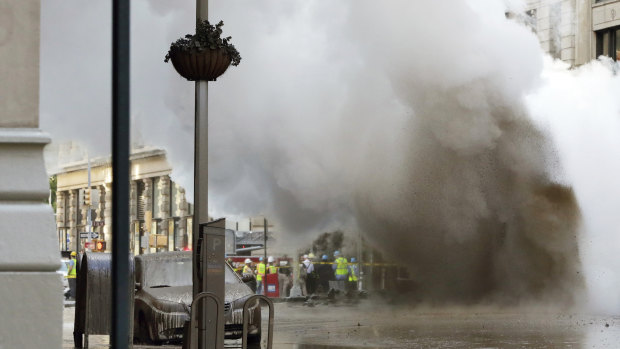 Steam billows on New York's Fifth Avenue after a steam pipe exploded early on Thursday.