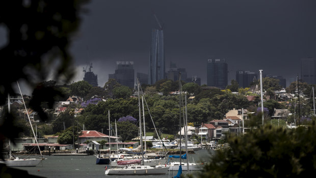 Storm clouds gathered over Sydney on Saturday, bringing heavy rainfall and hail.