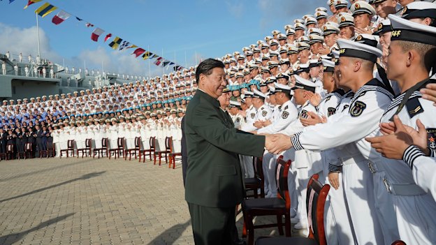 President Xi Jinping attends the commissioning of China’s first entirely home-built aircraft carrier in December. 