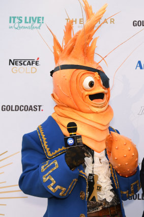 Pardon? The giant rubber prawn not answering questions on the Logies red carpet.
