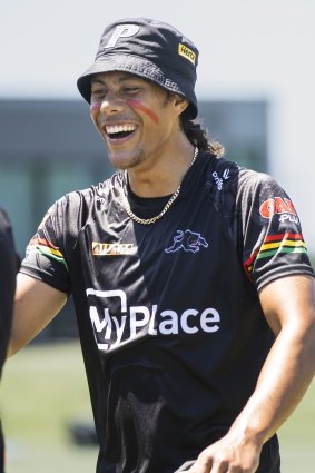 Jarome Luai trains with the Panthers as he prepares to return from a shoulder reconstruction.