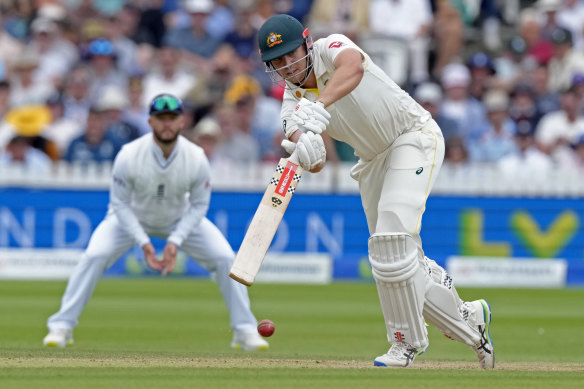 Cameron Green plays a shot during the second Ashes Test match at Lord’s.