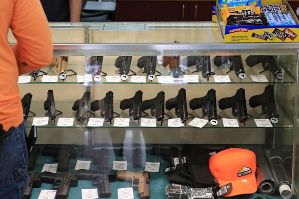 Handguns on sale at a gun shop in Honolulu.
