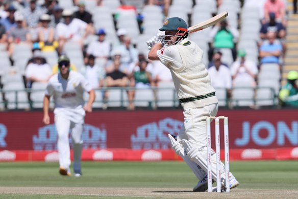 Australia’s Travis Head bats on day two.