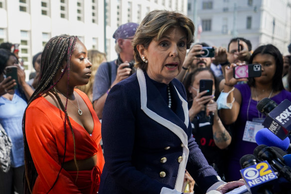 Attorney Gloria Allred outside federal court in New York.