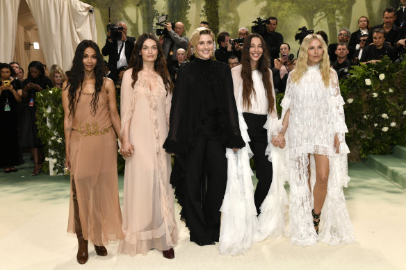 Spot the theme: From left, Zoe Saldana, Emma Mackey, Greta Gerwig, Chemena Kamali and Sienna Miller.  