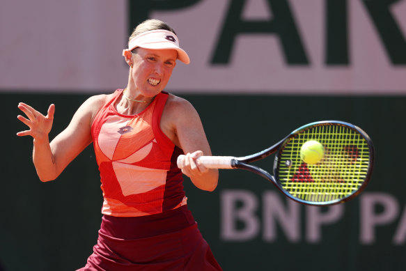 Storm Hunter during her round-one win over Nuria Parrizas Diaz.