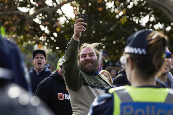 Phillip Galea (centre) at a far-right rally in 2016.