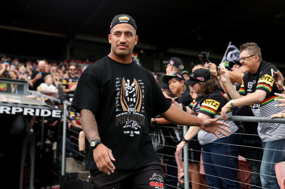 Viliame Kikau at the Panthers’ premiership parade.