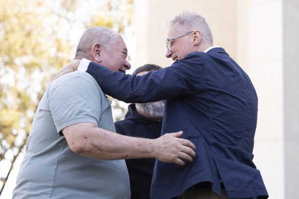 Senator Tony Sheldon (right) outside the High Court this week.