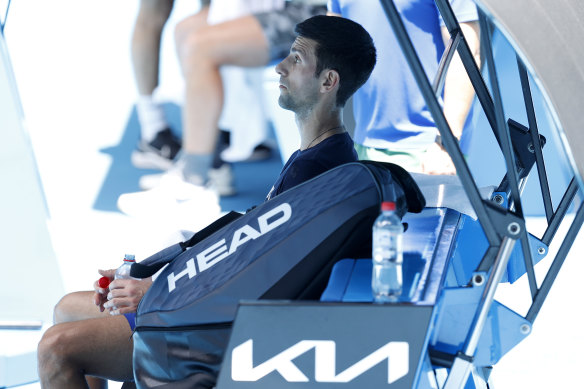 Novak Djokovic during practice.
