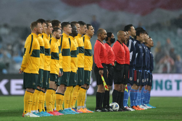 Australia and Japan during anthems at Stadium Australia.