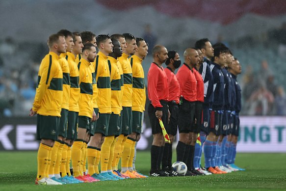 Australia and Japan during anthems at Stadium Australia.